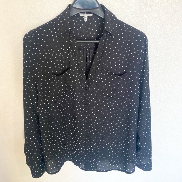Maurices long sleeve black and white polka dot print women's blouse - Picture 1 of 3
